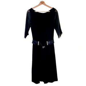 Jiki Monte Carlo Creations Black Mesh Sleeve Gown W/ Belt SZ 42